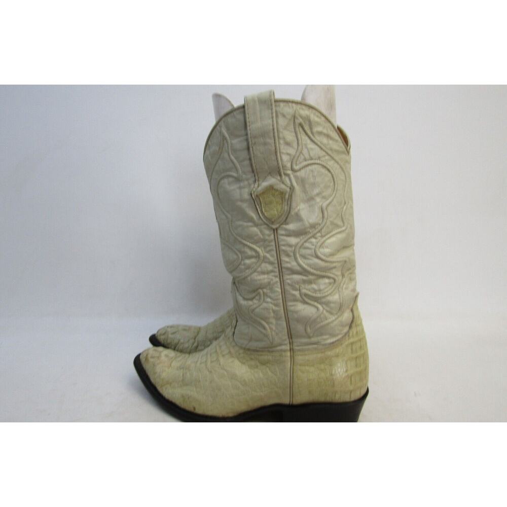 Wild West Mens Size 9 D Ivory Leather Caiman Head Cut Cowboy Western Boots